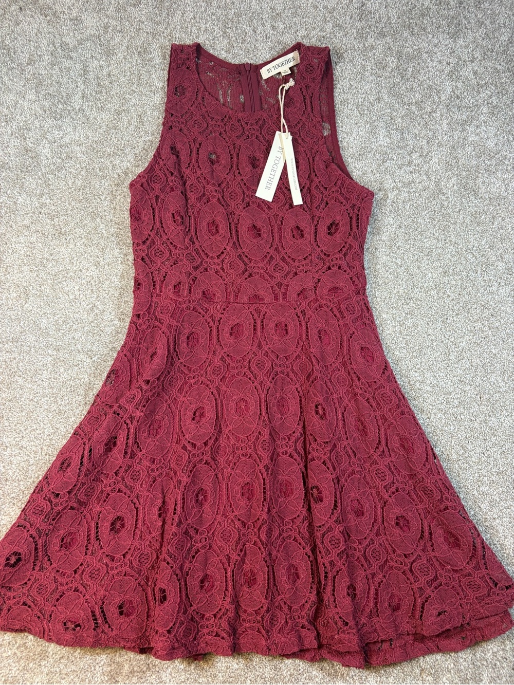 By Together Sleeveless Lace Fit-and-Flare Dress in Wine